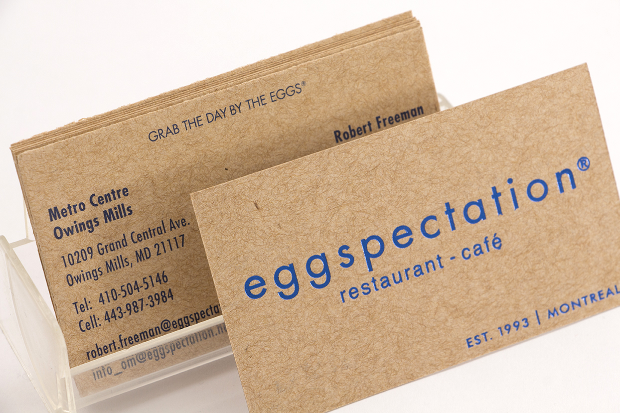Cartes d'affaires Eggspectation - estampage métallique sur papier kraft