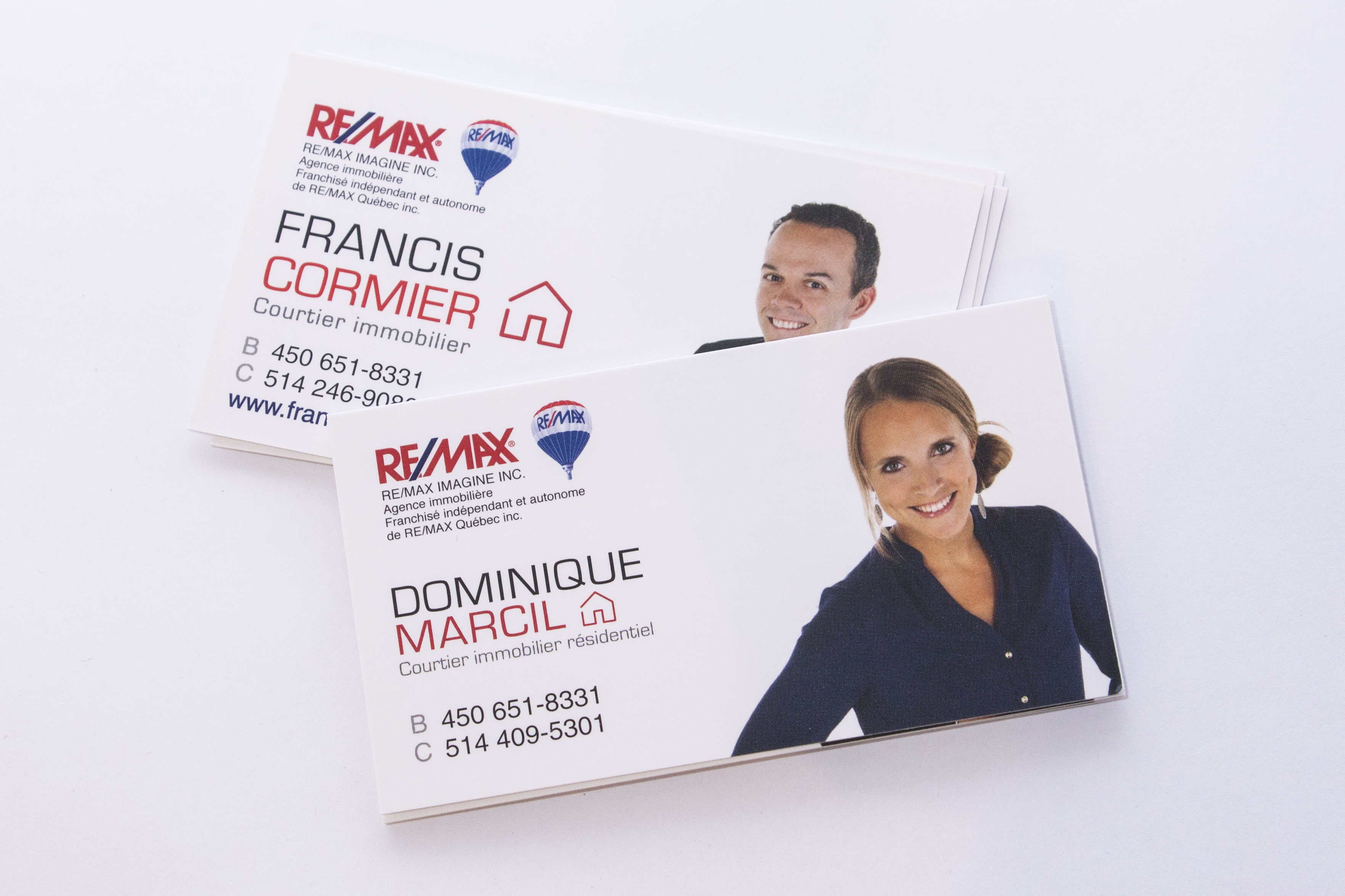 Cartes d'affaires Dominique Marcil et Francis Cormier Remax